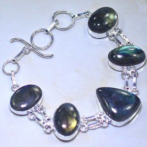 FIRE LABRADORITE  SOlid Sterling Silver  BRACELET 7.5"-8"